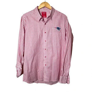 NFL New England Patriots Button Down Red Plaid Logo Souvenir Dress Shirt Large